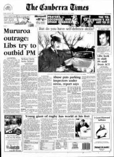 The front page of The Canberra times on June 20, 1995.