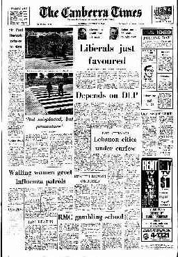 The front page of The Canberra Times on October 25, 1969.