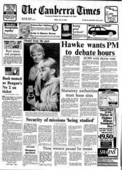 The front page of The Canberra Times on July 18, 1980.