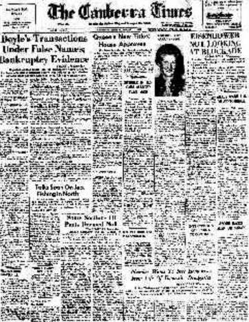 The front page of The Canberra Times on February 19, 1953.