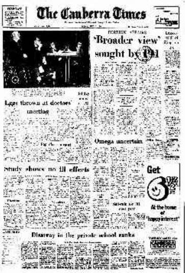 The front page of The Canberra Times on July 13, 1973.
