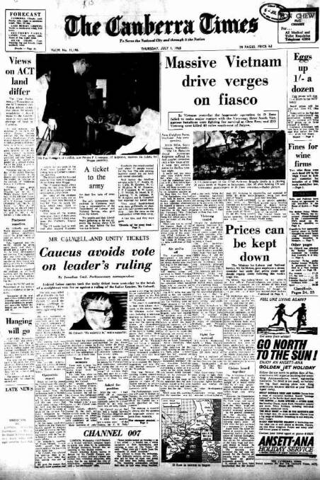 The front page of The Canberra Times on July 1, 1965.