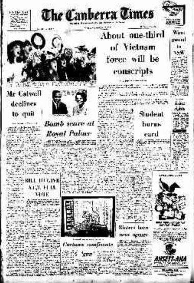 The front page of The Canberra Times on March 10, 1966.