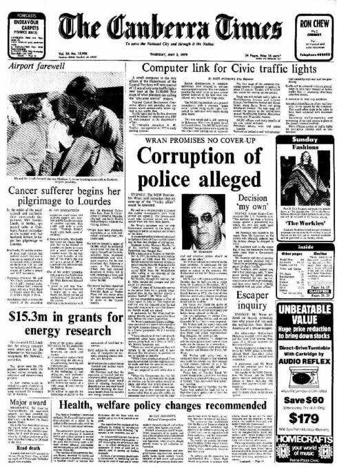 The front page of The Canberra Times on May 3, 1979.