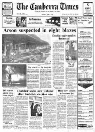 The front page of The Canberra Times on June 11, 1983.