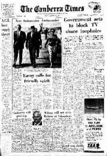 The front page of The Canberra Times on December 18, 1964.