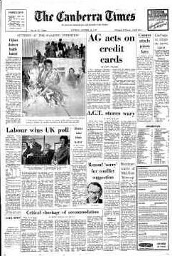 The front page of The Canberra Times on this day in 1974.