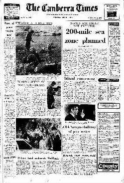 The front page of The Canberra Times on August 11, 1976.
