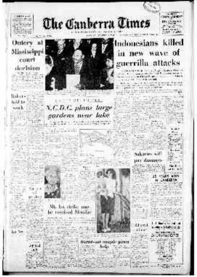 The front page of The Canberra Times on December 12, 1964.