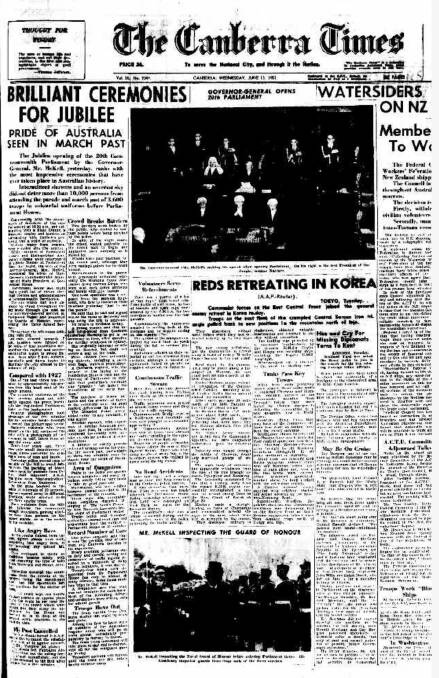 The front page of The Canberra Times on this day in 1951.