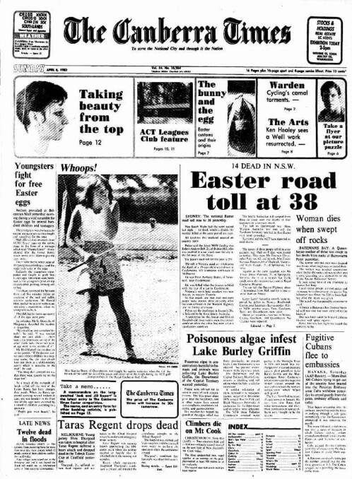 The front page of The Canberra Times on April 6, 1980.