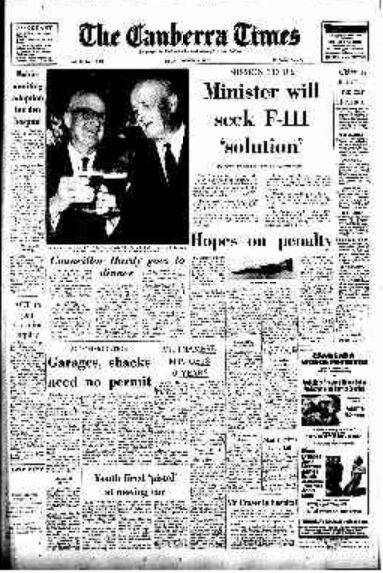 The front page of The Canberra Times on March 6, 1970.