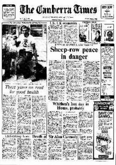 The front page of The Canberra Times on April 13, 1978.