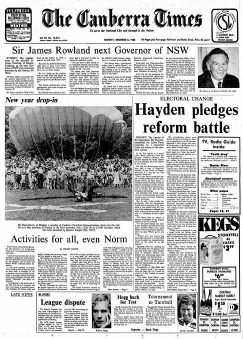 The front page of The Canberra Times on December 8, 1980.