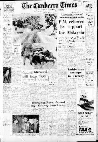 The front page of The Canberra Times on July 17, 1964.