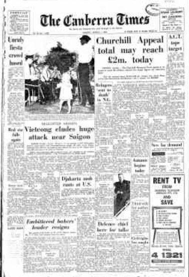 The front page of The Canberra Times on this day in 1965.