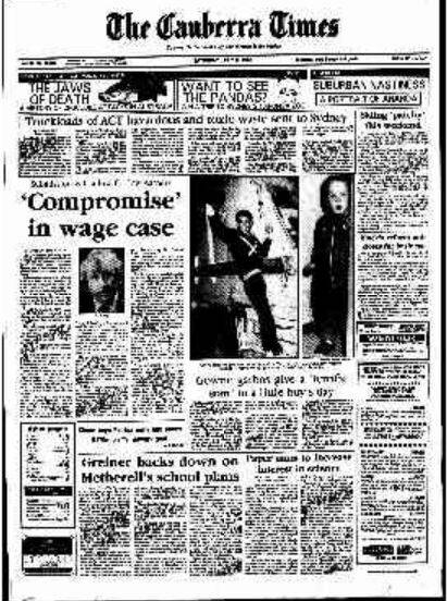 The front page of The Canberra Times on July 9, 1988.