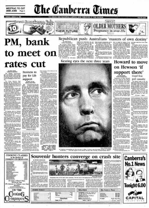 The front page of The Canberra Times on this day in 1993.
