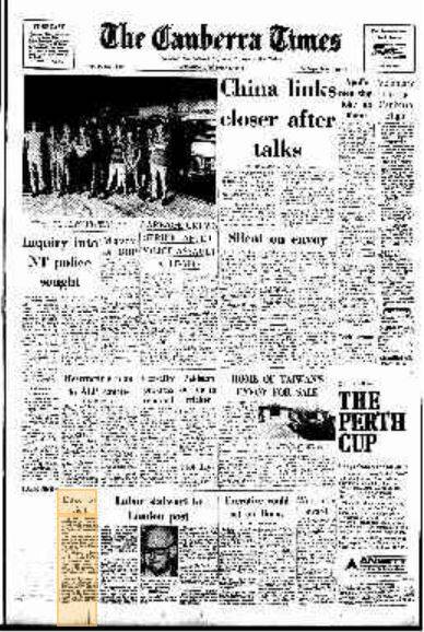 The front page of The Canberra Times on December 13, 1972.