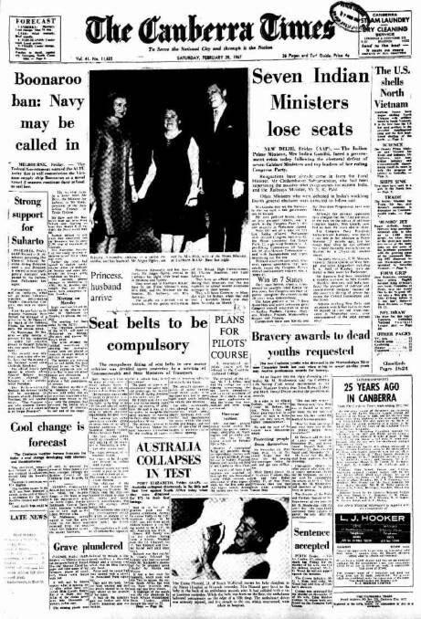 The front page of The Canberra Times on February 25, 1967.