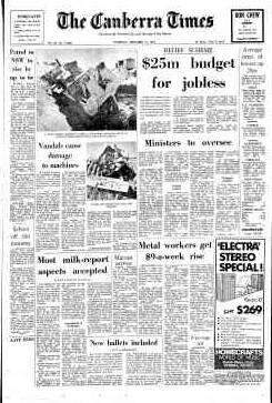 The front page of The Canberra Times on September 12, 1974.