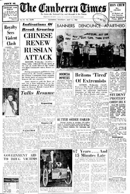 The front page of The Canberra Times on July 11, 1963.