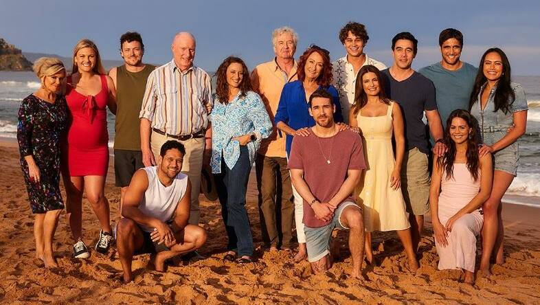 Kyle Shilling (kneeling at front left) with some of the Home and Away cast. Picture by Seven