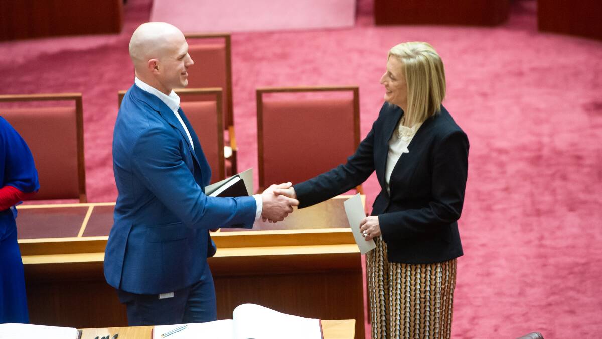 Independent David Pocock and Katy Gallagher have struck a deal to debate the territory rights bill. Picture by Elesa Kurtz