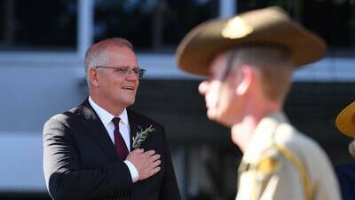 Prime Minister Scott Morrison attended the dawn service in Darwin on Monday. Picture: AAP