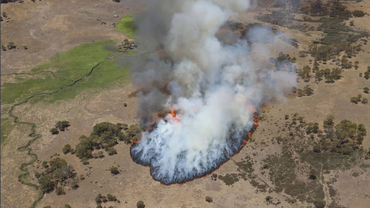 The Orroral Valley fire, moments after it was sparked on January 27. Picture: Department of Defence