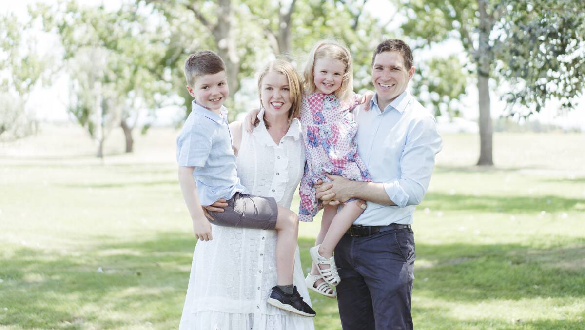 Former ACT Opposition leader Alistair Coe with wife Yasmin, and children Angus, 6, and Annabel, 4. Picture: Dion Georgopoulos