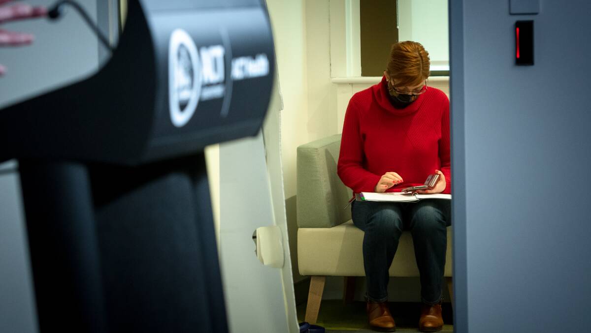 ACT Health Minister Rachel Stephen-Smith goes over her notes outside one of the territory's COVID press conferences. Picture: Elesa Kurtz