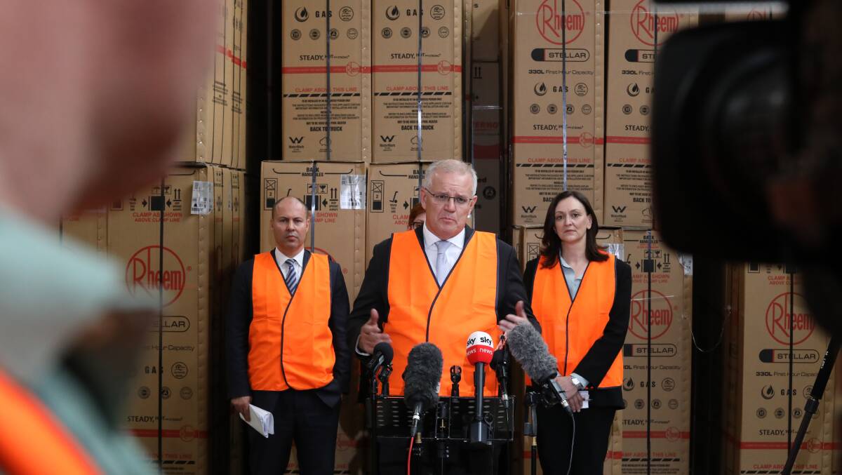 Prime Minister Scott Morrison visited Rheem Australia in western Sydney on the second day of the election campaign. Picture: James Croucher
