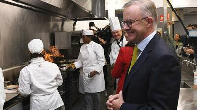 Anthony Albanese and Tanya Plibersek visited a commercial kitchen in the seat of Chisholm on Wednesday. Picture: AAP