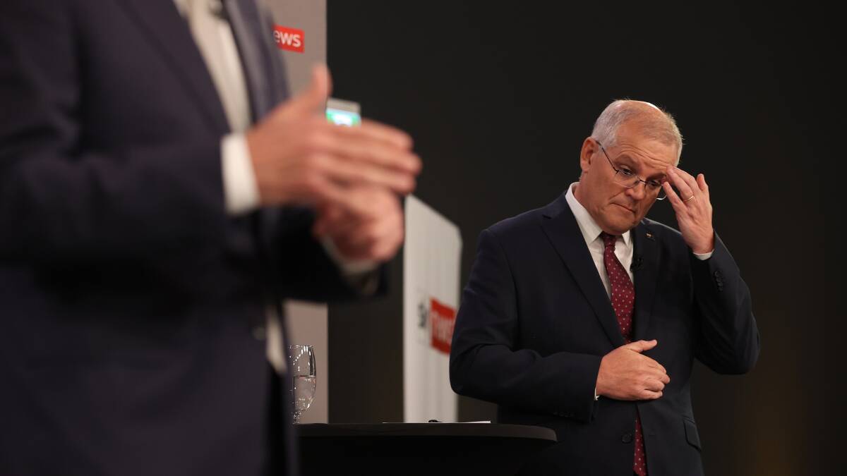 Prime Minister Scott Morrison during Wednesday night's leader's debate. Picture: AAP