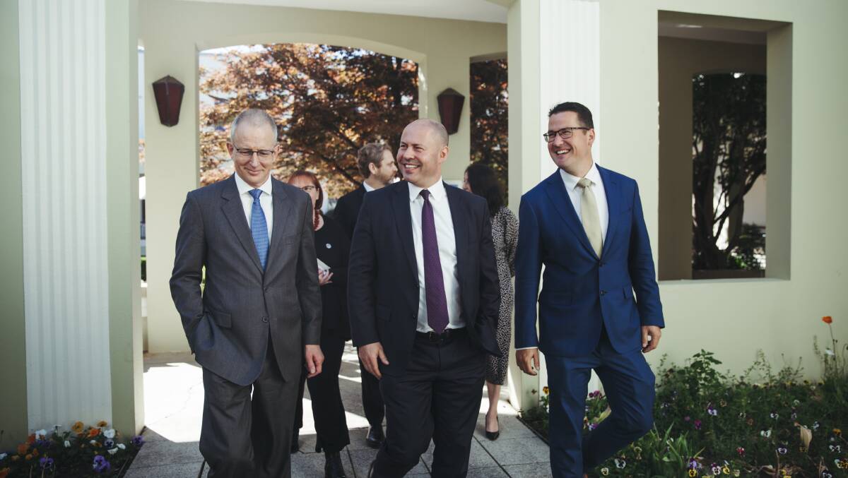 Zed Seselja, pictured with fellow Morrison government ministers Paul Fletcher and Josh Frydenberg. Picture: Dion Georgopoulos