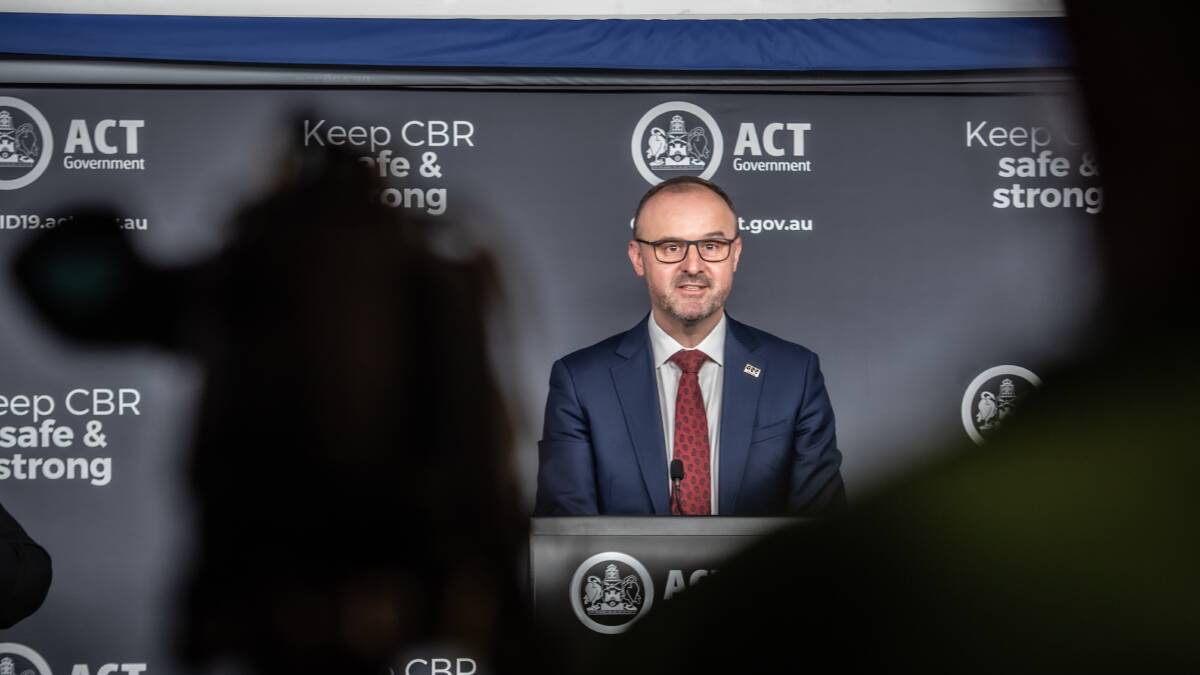 ACT Chief Minister Andrew Barr at one of the daily press conferences held during the Delta outbreak. Picture: Karleen Minney