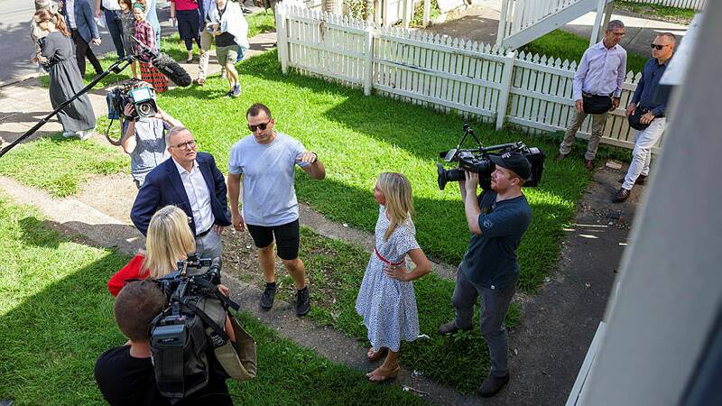 Labor leader Anthony Albanese visited homes hit by recent flooding in Brisbane on Monday. Picture: Sitthixay Ditthavong

