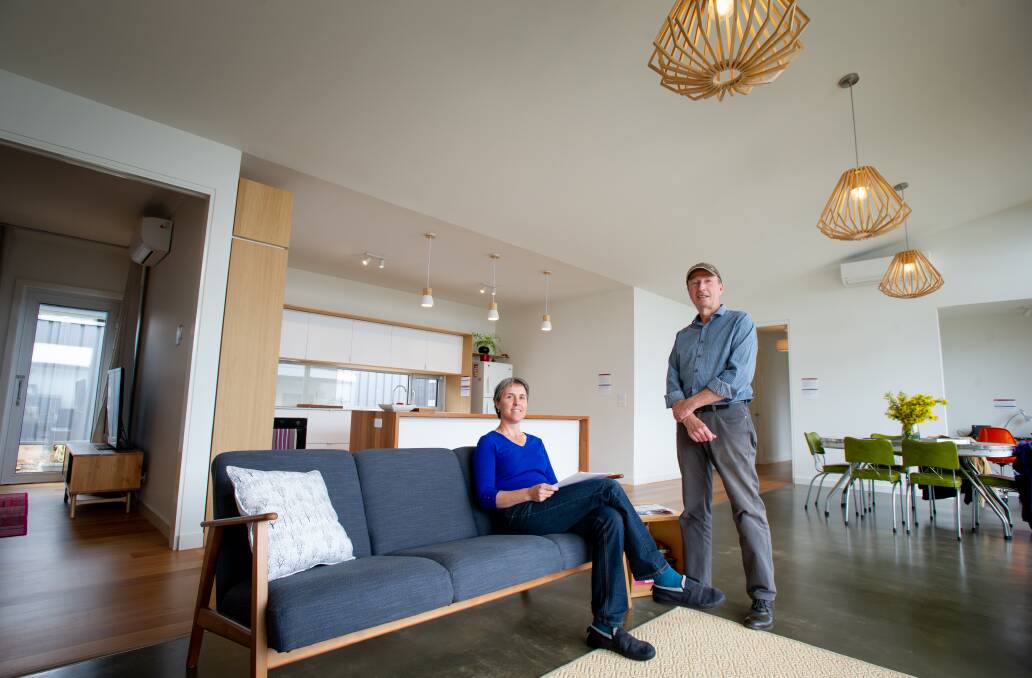 Jodie Pipkorn and Paul Nagle at their all-electric home in Canberra's outer west. Picture by Elesa Kurtz