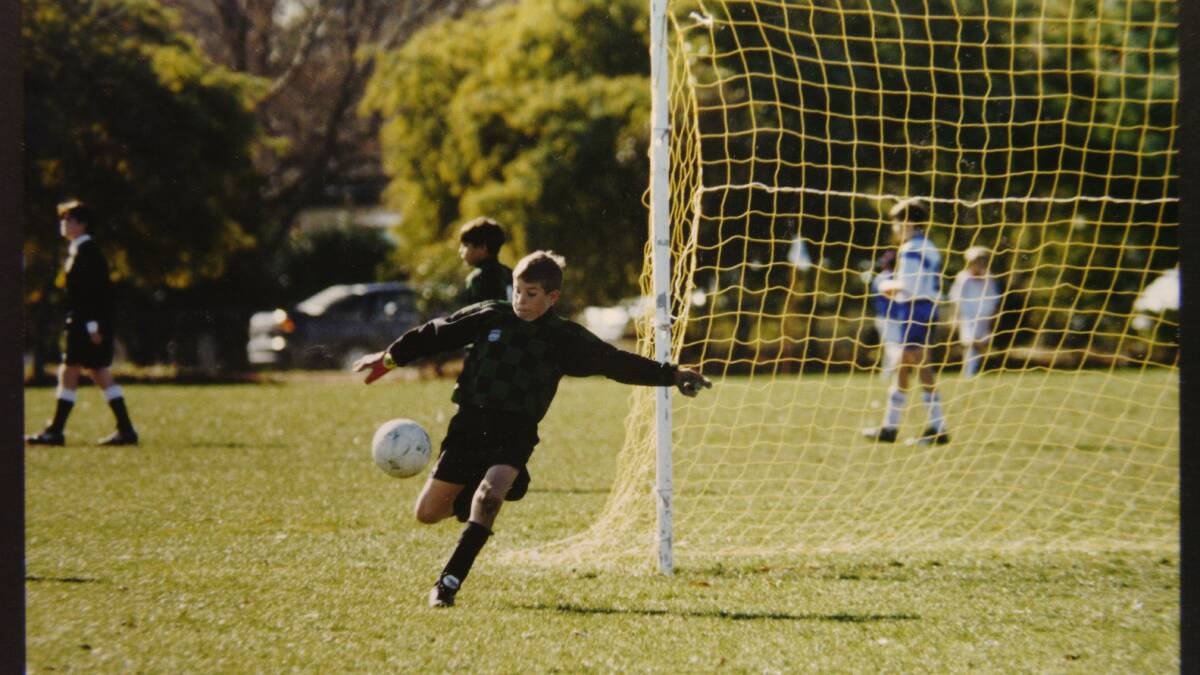 A 12-year-old Alistair Coe playing in the Kanga Cup soccer tournament in 1996. Picture: Supplied