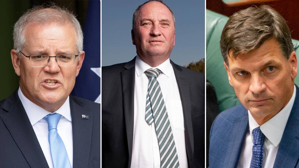 Scott Morrison, Barnaby Joyce and Angus Taylor are negotiating a new climate roadmap. Picture: The Canberra Times