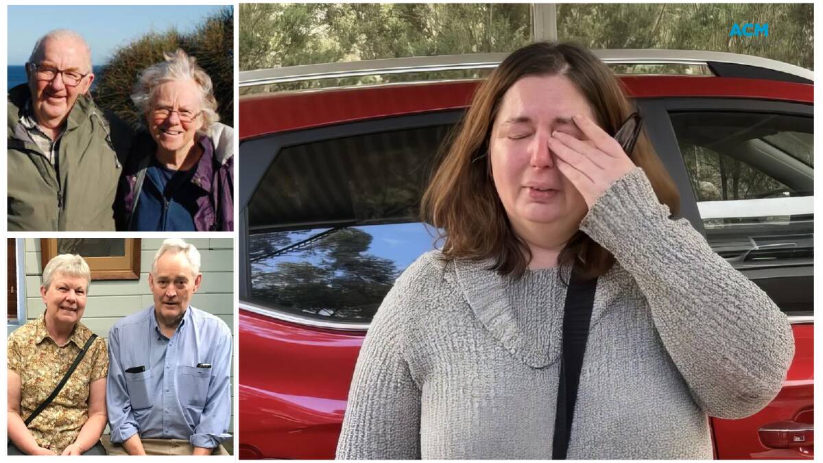Erin Patterson talks to reporters outside her home on August 7, 2023. Heather Wilkinson, Don and Gail Patterson (pictured) died days earlier while Ian WIlkinson (bottom right) recovered from a liver tranplant in hospital. Pictures Supplied/Nine News