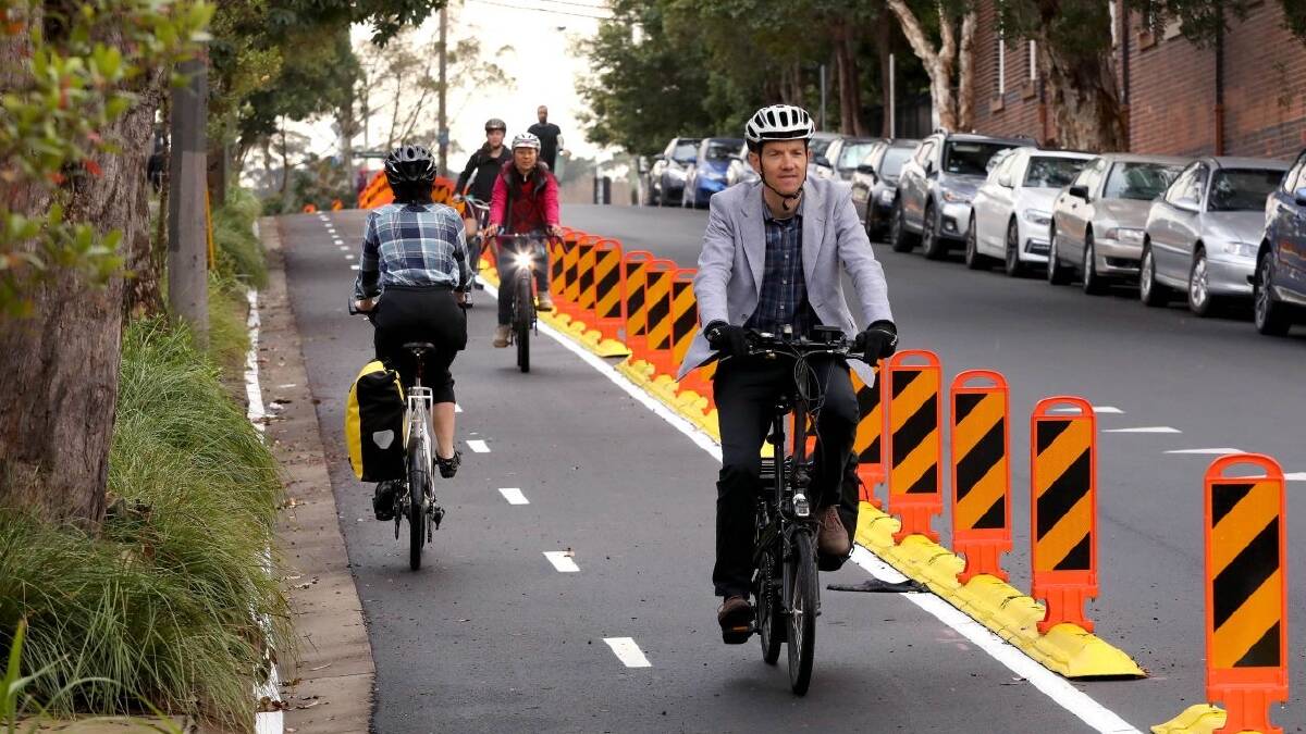 A pop-up two-way separated cycle lane of the kind the ACT government intends to trial on Bowen Drive. Picture supplied
