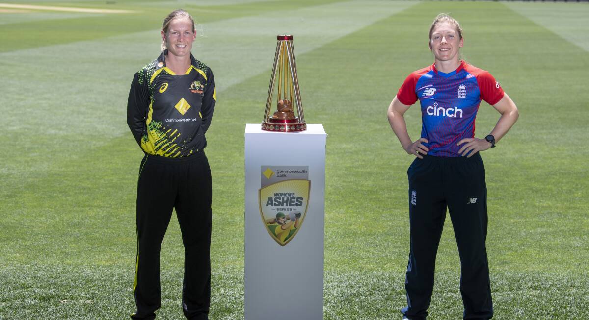 Australian captain Meg Lanning with her English counterpart Heather Knight ahead of Thursday's Ashes opener at the Adelaide Oval. Picture: Getty