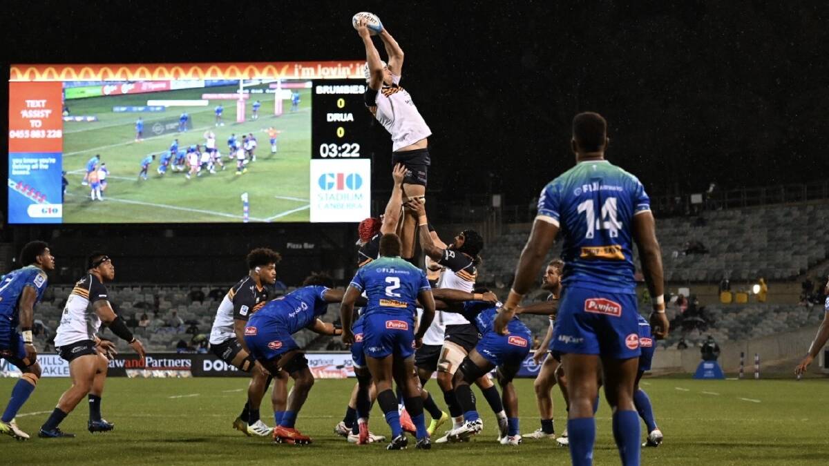 Brumbies lock Nick Frost pulls in a lineout. Picture by Elesa Kurtz