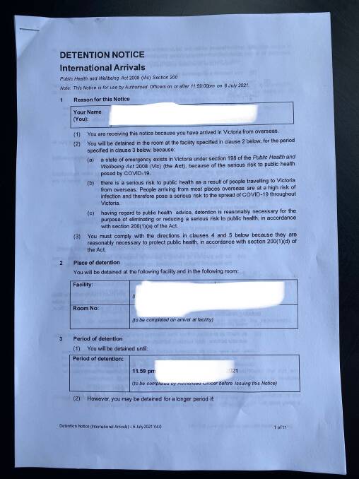 The "detention notice" everyone gets when they arrive in Australia. Picture: Supplied