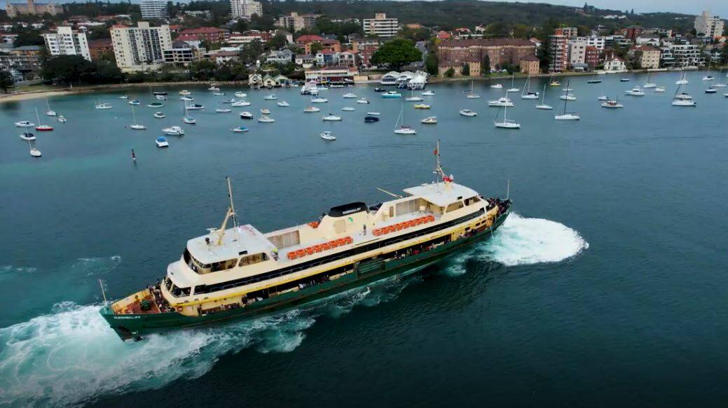 COMING BACK. Freshwater class ferry, the MV Queenscliff, will be operating on Sydney Harbour from early September. Picture: Manly Drone